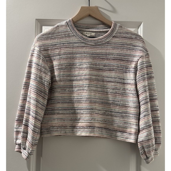 Madewell Sweaters - Madewell XS Space Dye Cropped Sweatshirt Balloon Sleeve Crewneck Pullover